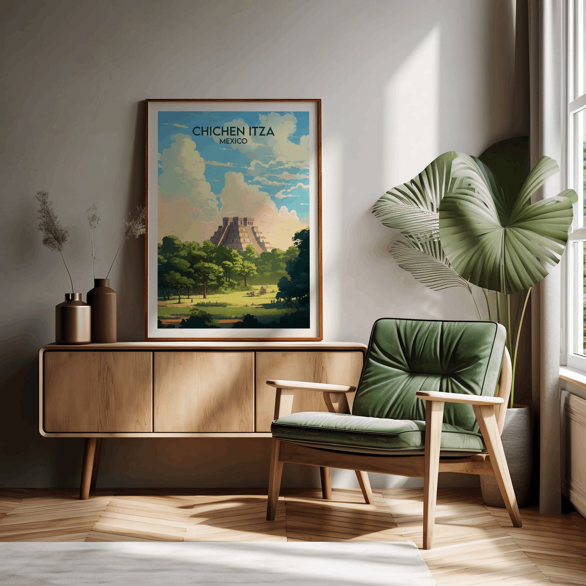Chichen Itza Mexico Mayan Pyramid Jungle Vintage Style Travel Poster - Image 2