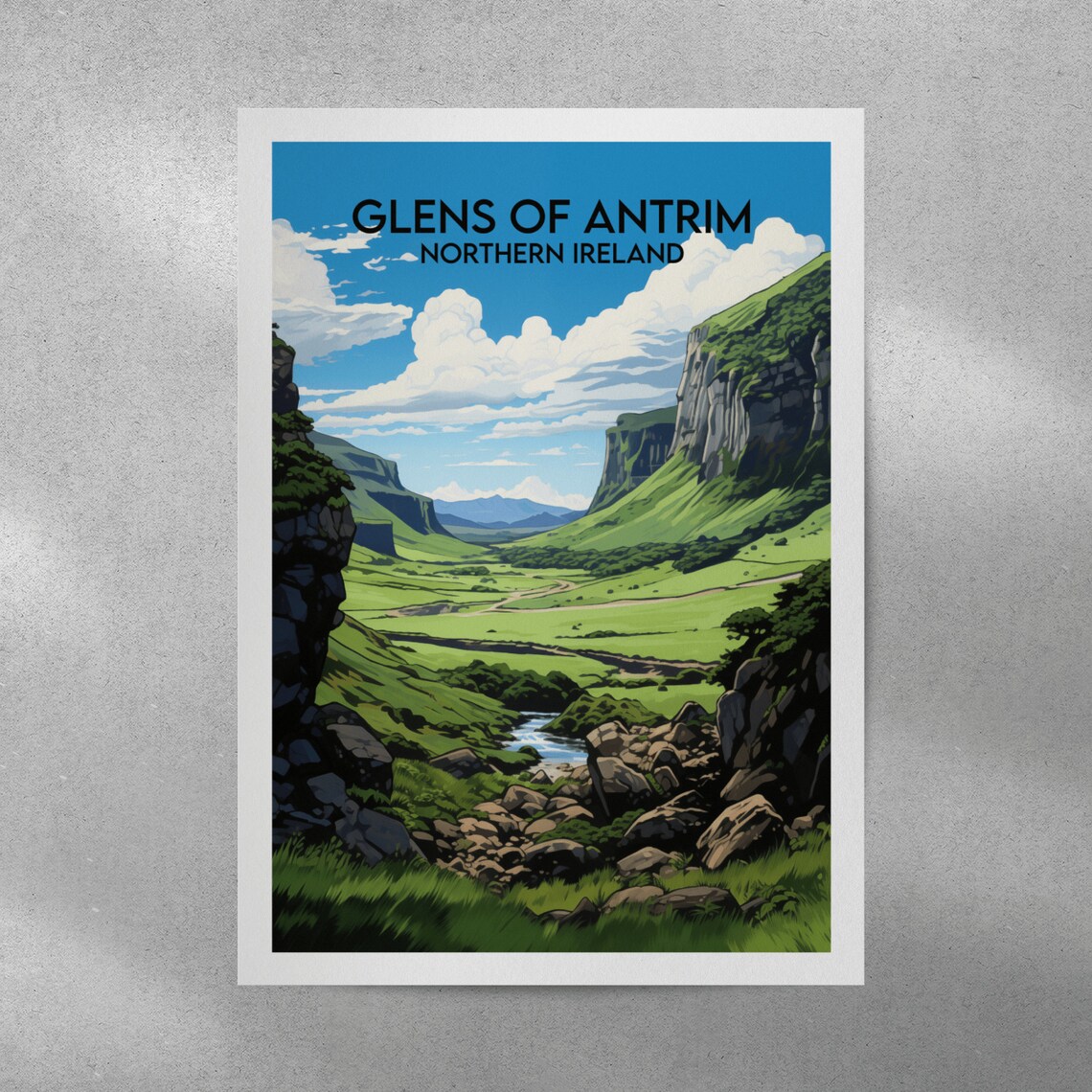 Glens of Antrim Northern Ireland Rocky Stream Mountain Art Poster - Image 3
