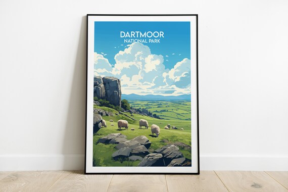 Dartmoor National Park Sheep Grazing England Vintage Travel Poster