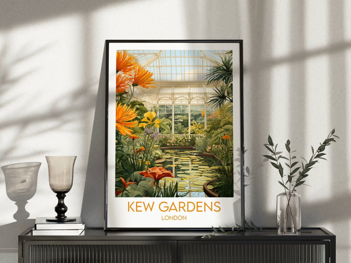 Kew Gardens London Glasshouse Water Lilies Botanical Travel Poster - Image 4