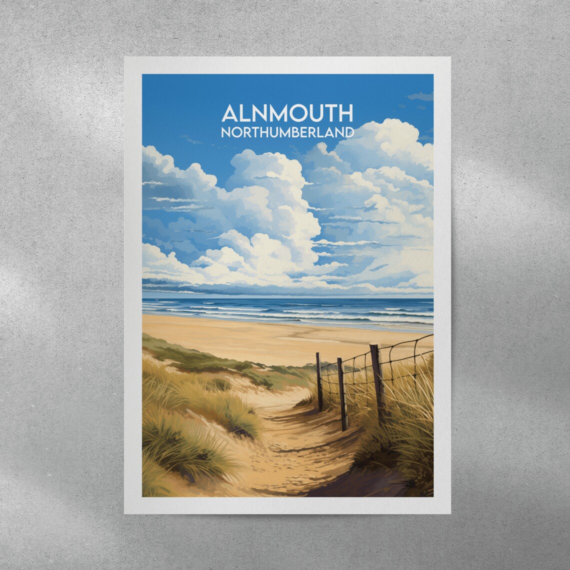 Alnmouth Northumberland Beach and Dunes Vintage Travel Poster - Image 3
