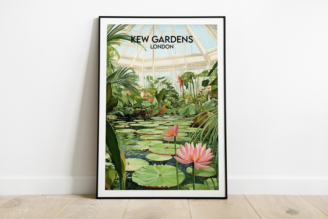 Kew Gardens London Lily Pad Pond Lush Tropical Plants Poster