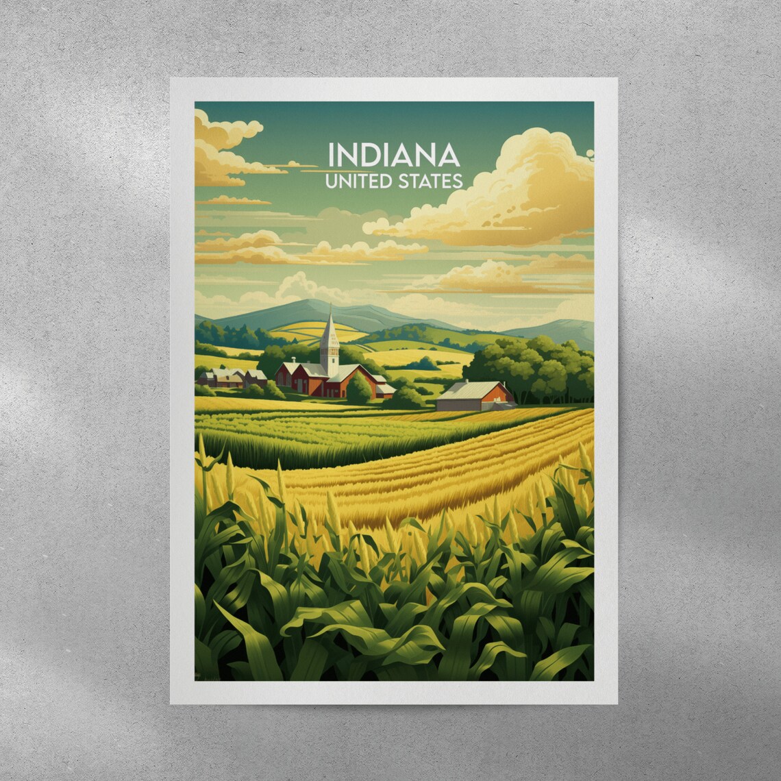 Indiana United States Cornfield Farm Retro Illustrated Travel Poster - Image 3