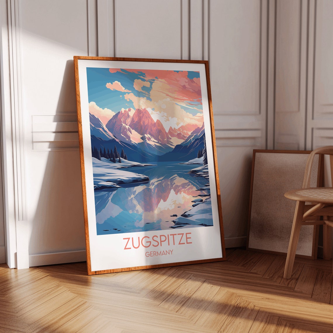 Zugspitze Germany Alpine Peak Snowy Lake Reflection Travel Poster - Image 3