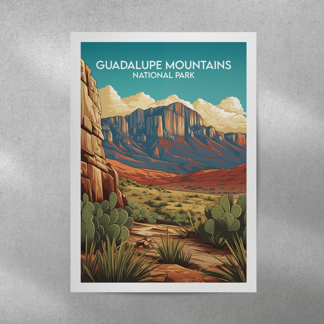 Guadalupe Mountains National Park Texas Cactus Travel Poster - Image 2