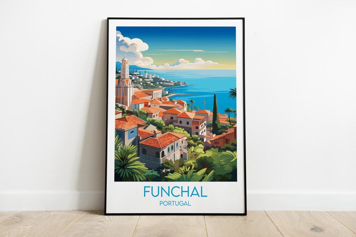 Funchal Portugal Madeira Harbor Coastal Retro City View Poster