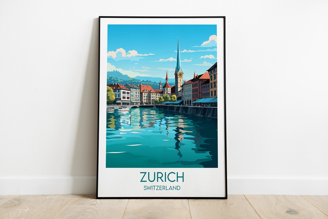Zurich Travel Poster, Switzerland Custom Print