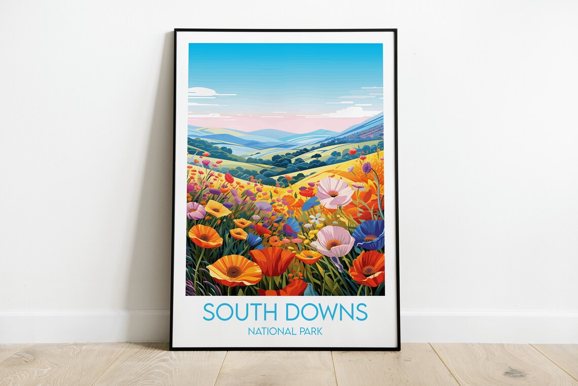 South Downs National Park England Wildflower Hills Vintage Travel Poster