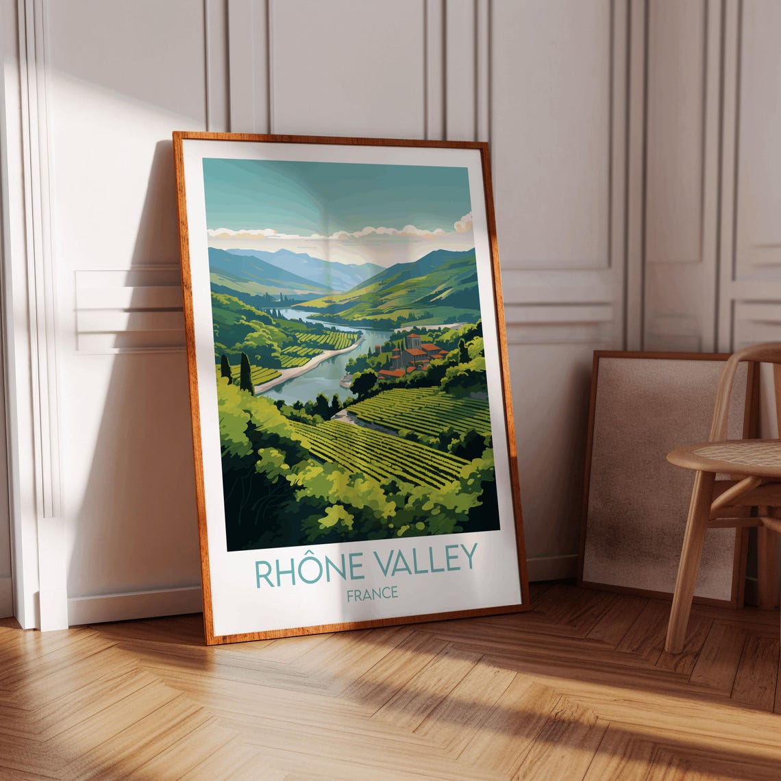 Rhone Valley France River Bend Vineyard Hills Scenic Travel Wall Art - Image 3