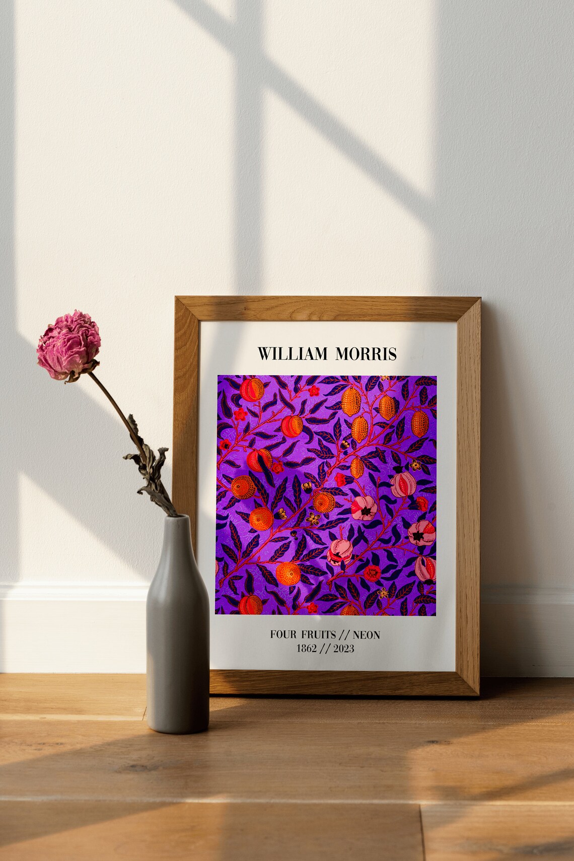 William Morris Four Fruits Neon Purple Orange Modern Art Print - Image 3