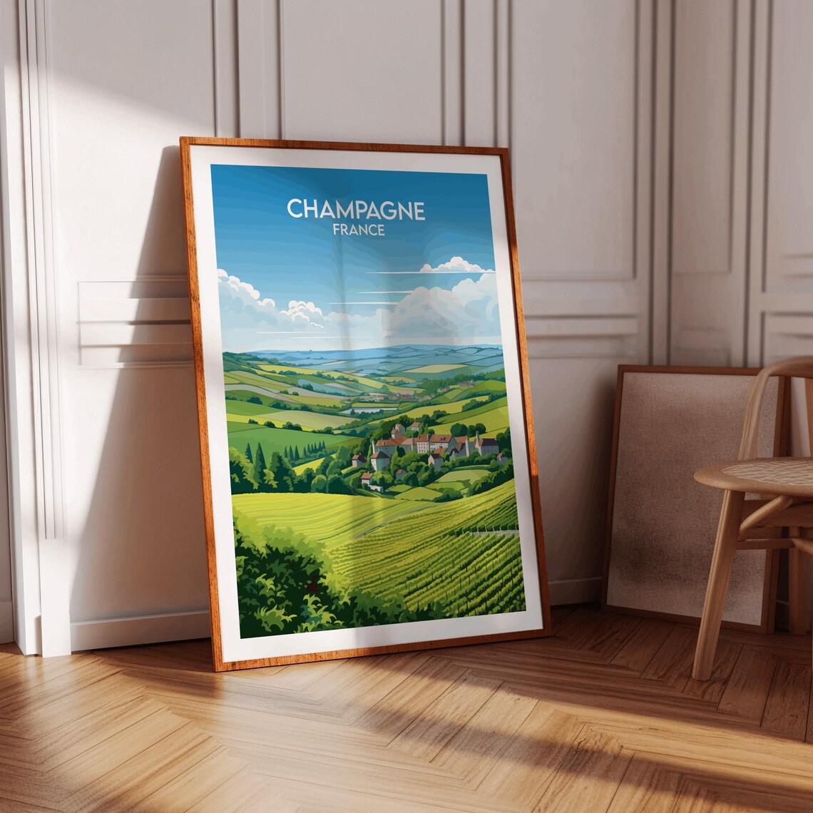Champagne France Green Rolling Vineyards Vintage Travel Poster - Image 3