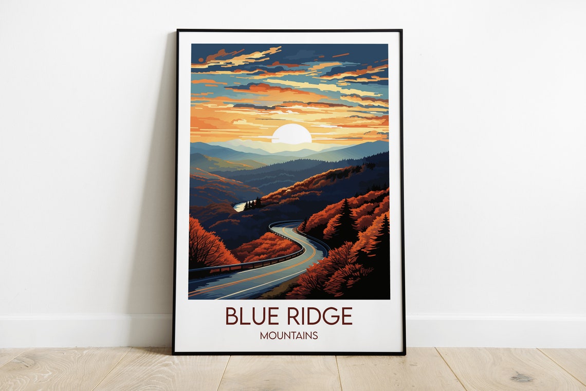 Blue Ridge Mountains Sunset Road Through Autumn Hills Travel Poster