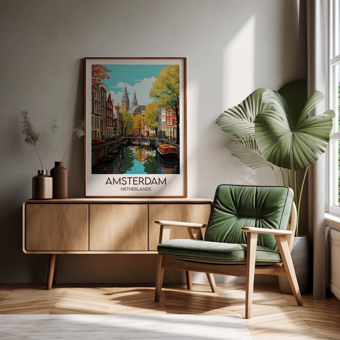Amsterdam Netherlands Canal Autumn Cityscape Vintage Travel Poster - Image 2
