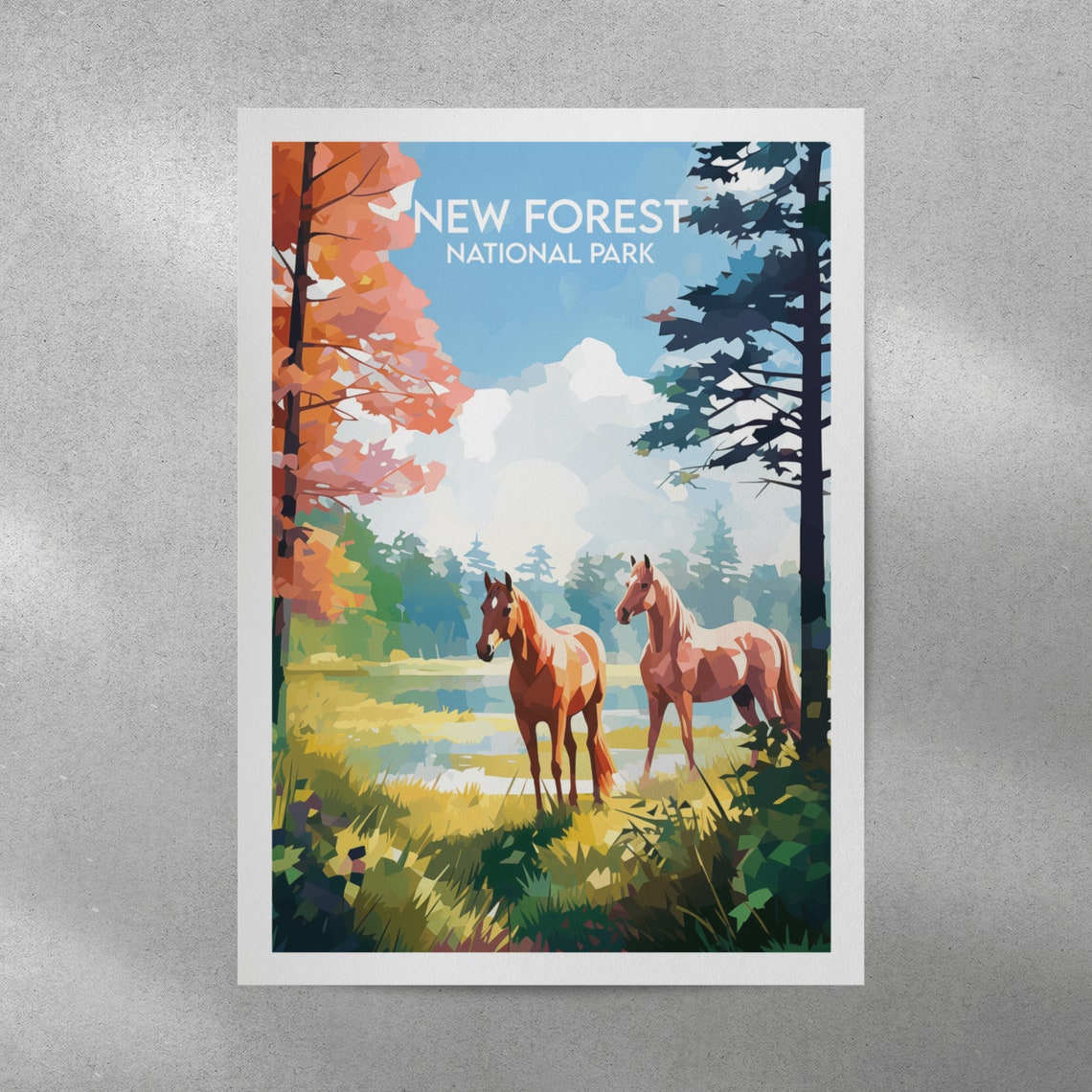New Forest National Park Horses Meadow England Travel Poster - Image 3