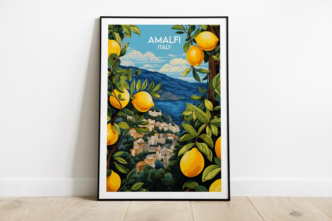 Amalfi Italy Vintage Travel Poster Lemon Groves Coastal Town View