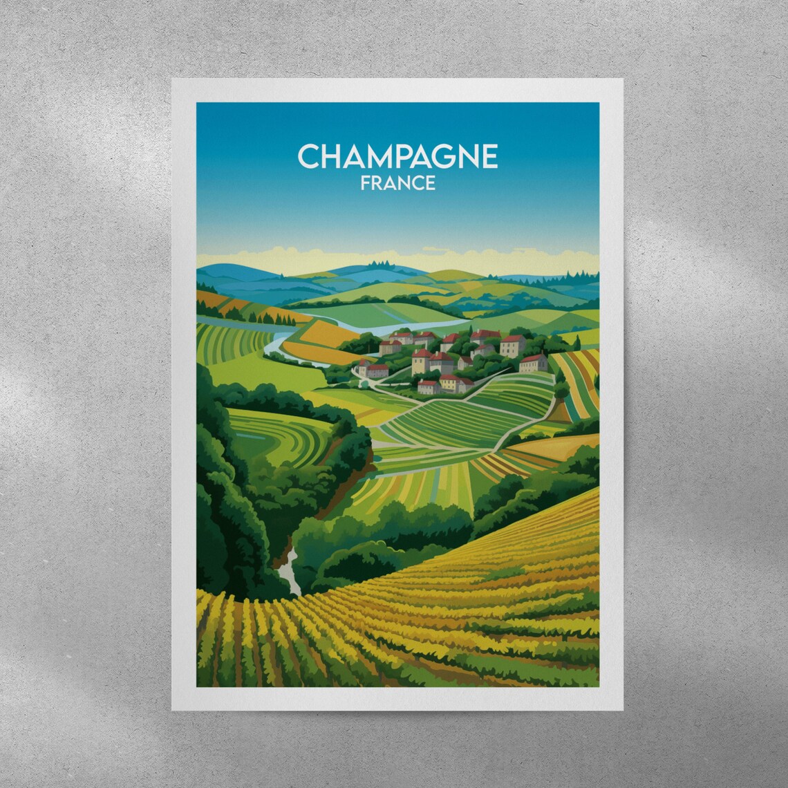 Champagne France Rolling Vineyards Village Vintage Travel Poster - Image 4