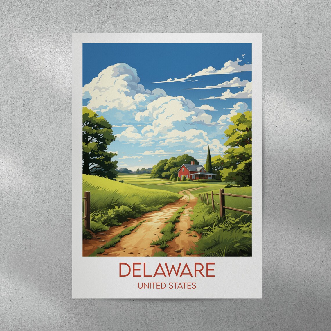 Delaware United States Country Lane Barn Pastoral Scene Travel Poster - Image 3