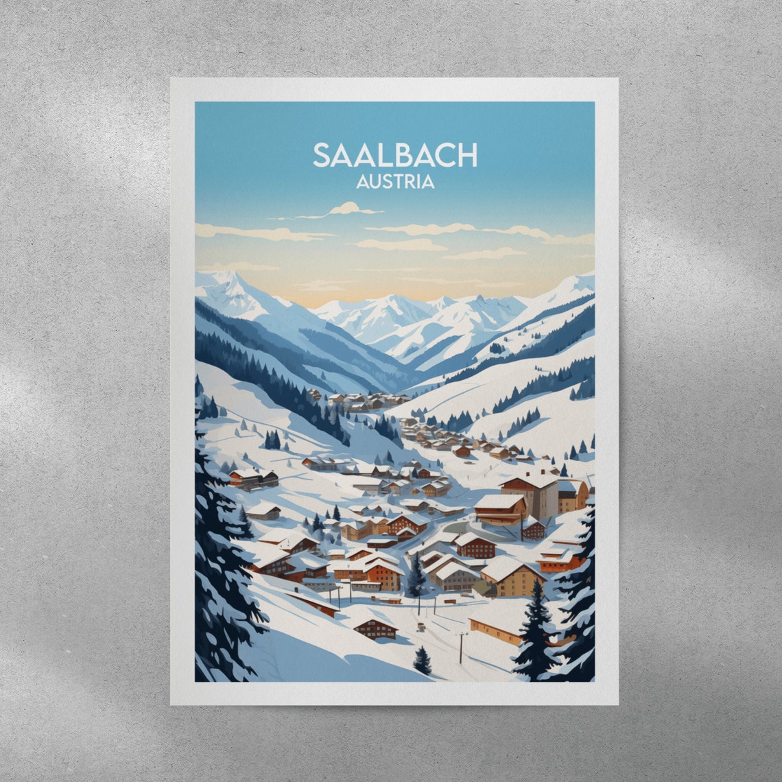 Saalbach Austria Ski Resort Snowy Alpine Village Travel Poster - Image 5