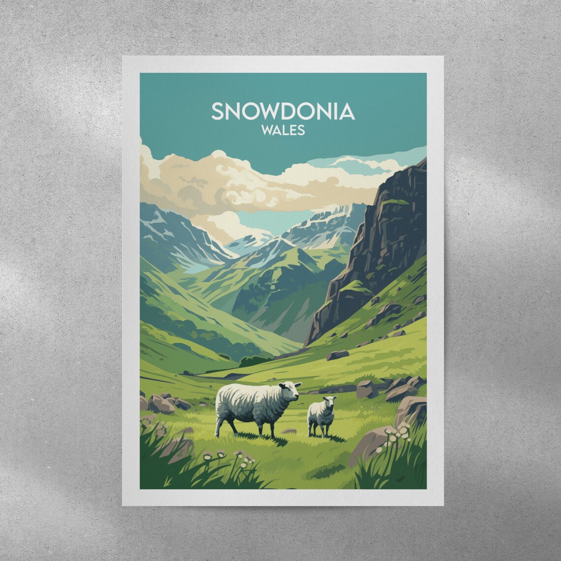 Snowdonia Wales Green Valley Sheep Grazing Mountain Poster Art - Image 4