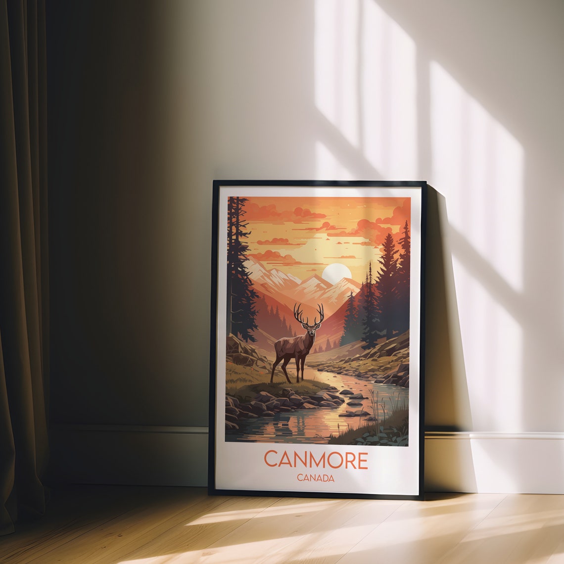 Canmore Canada Elk Stream Sunset Vintage Wildlife Travel Poster - Image 2
