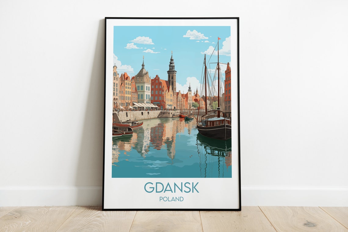 Gdansk Poland Harbor Historic Waterfront Boats Reflections Poster