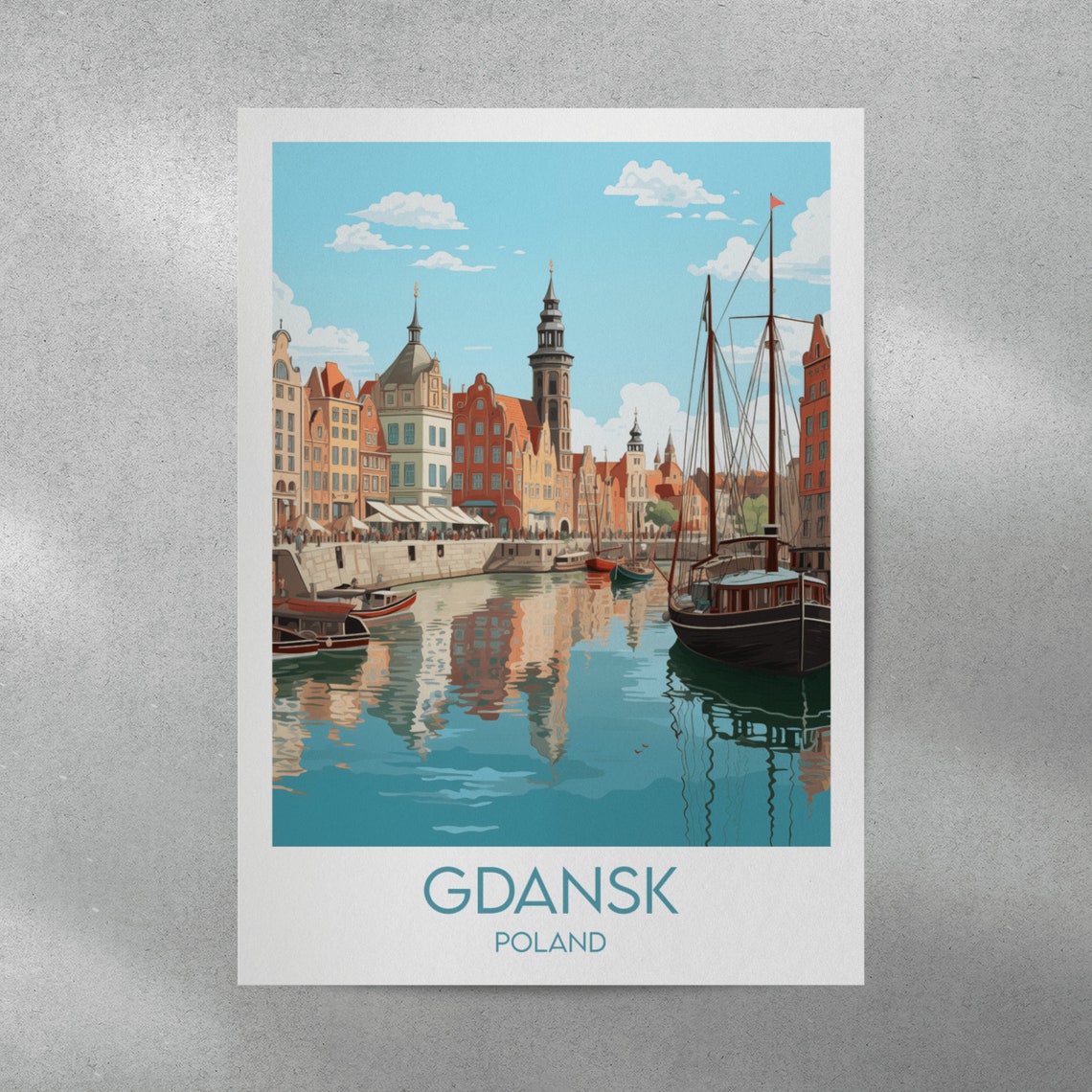 Gdansk Poland Harbor Historic Waterfront Boats Reflections Poster - Image 3