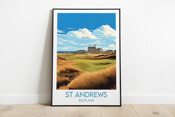 St Andrews Golf Course Travel Print Scotland Poster Custom Personalised Wedding Birthday Gift