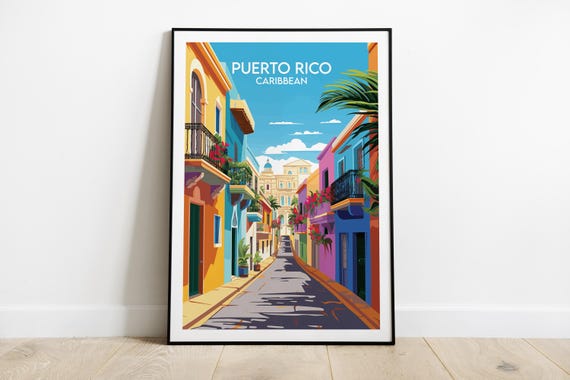 Puerto Rico Travel Print Caribbean Poster Custom Personalised Wedding Birthday Gift