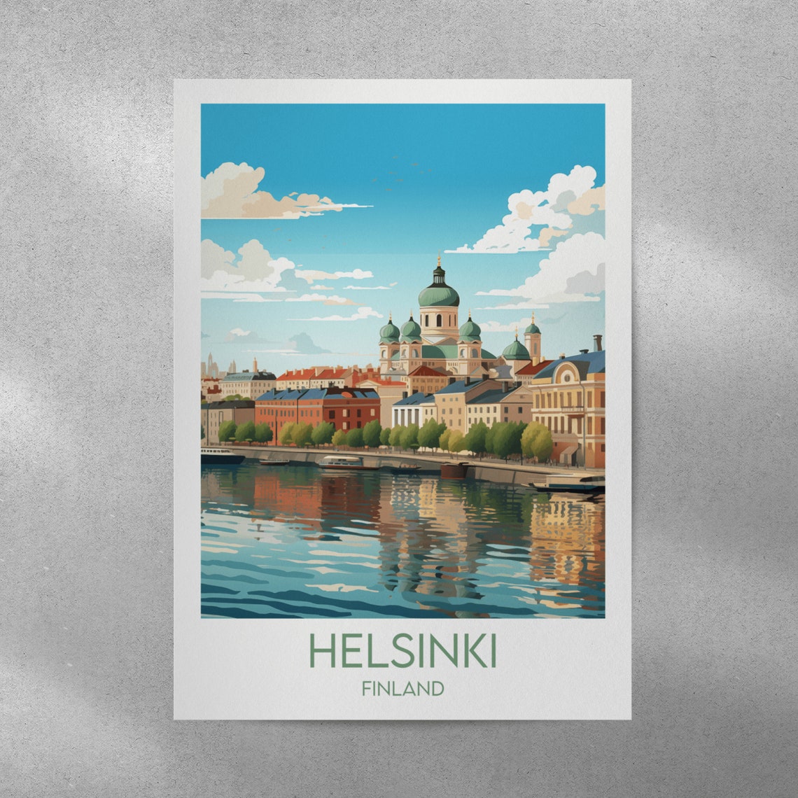 Helsinki Finland Colorful Waterfront Reflections Nordic Art Poster - Image 3
