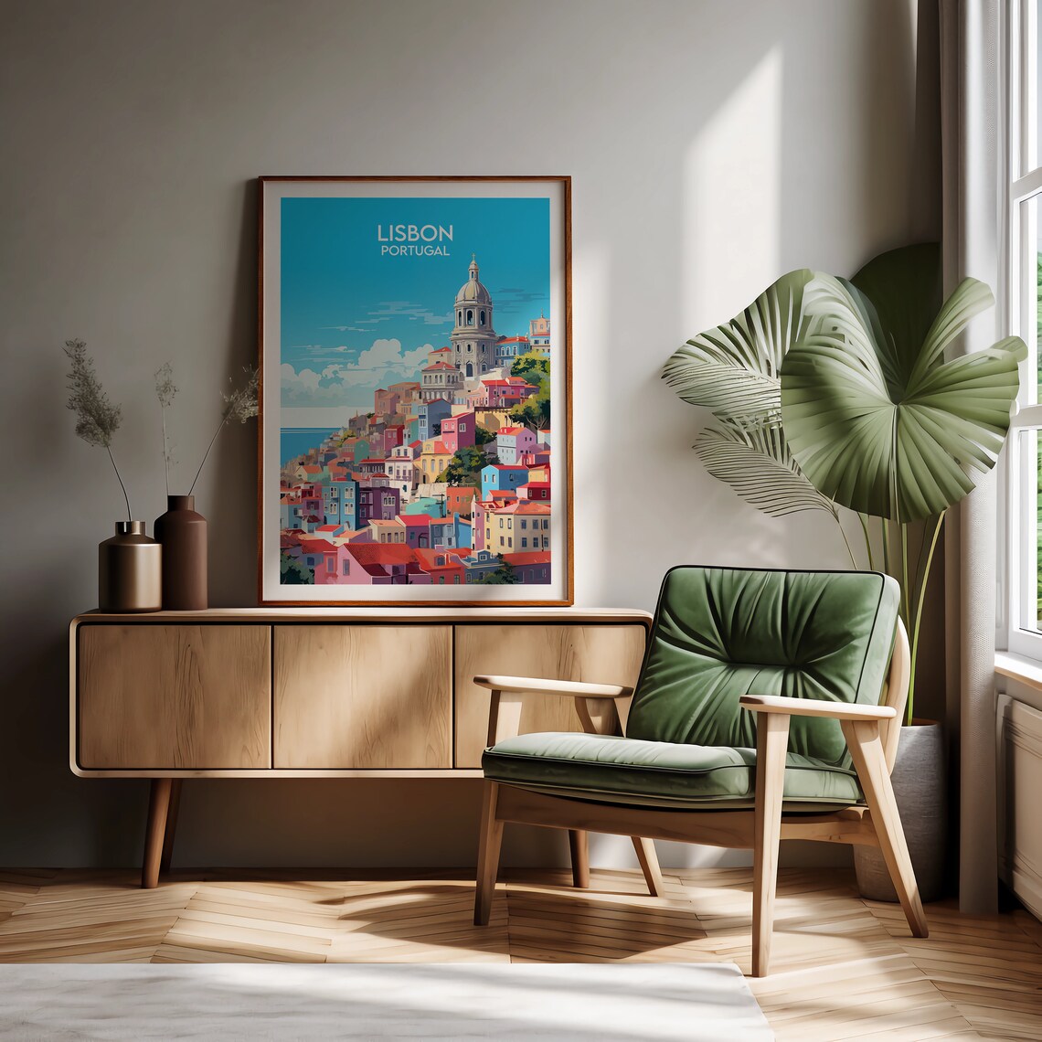 Sunny Lisbon Portugal Colorful Hillside Cityscape Travel Poster - Image 2