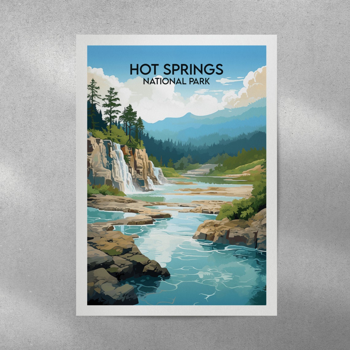 Hot Springs National Park Arkansas Retro Waterfall Travel Poster - Image 3