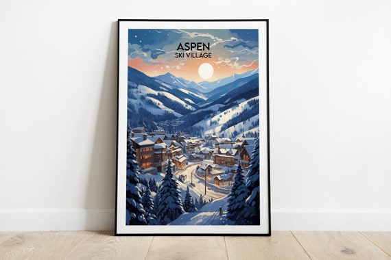 Aspen Ski Village Travel Print United States Poster Custom Personalised Wedding Birthday Gift