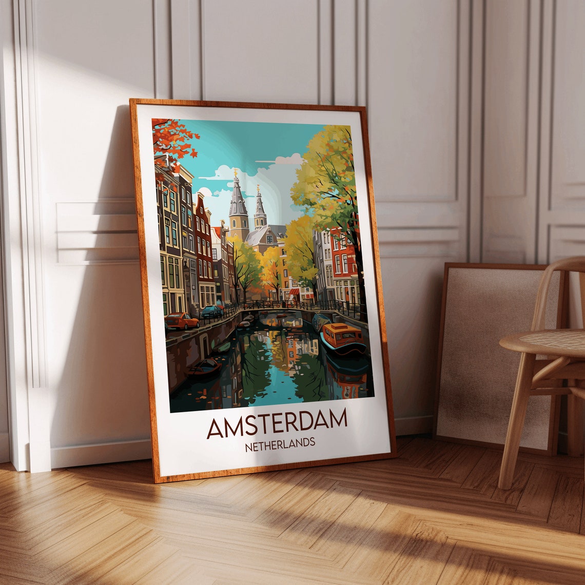 Amsterdam Netherlands Canal Autumn Cityscape Vintage Travel Poster - Image 3