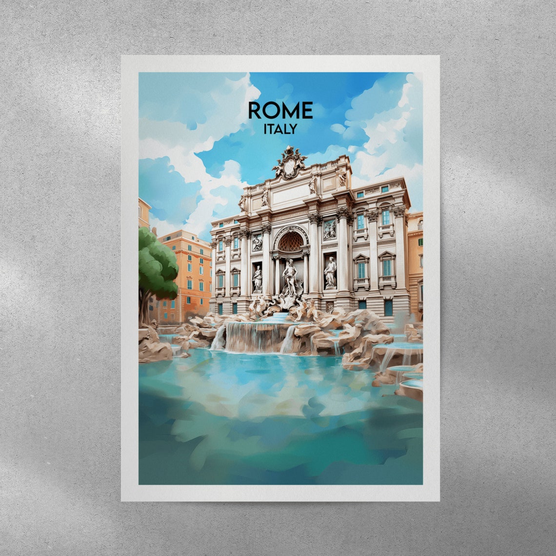 Rome Italy Trevi Fountain Baroque Vintage Italian Travel Poster - Image 5