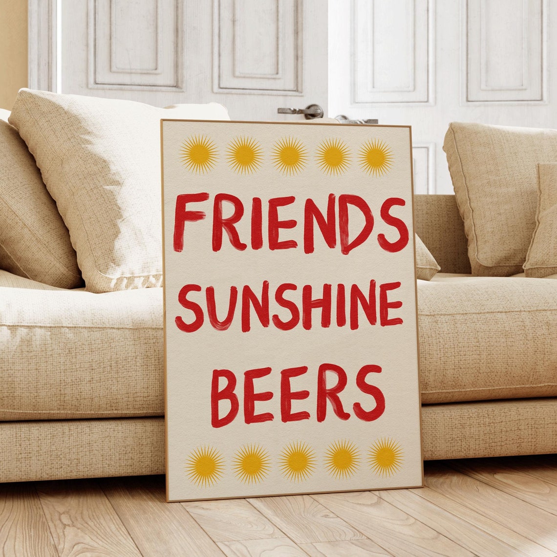Friends Sunshine Beers Red Painted Lettering Summer Wall Art