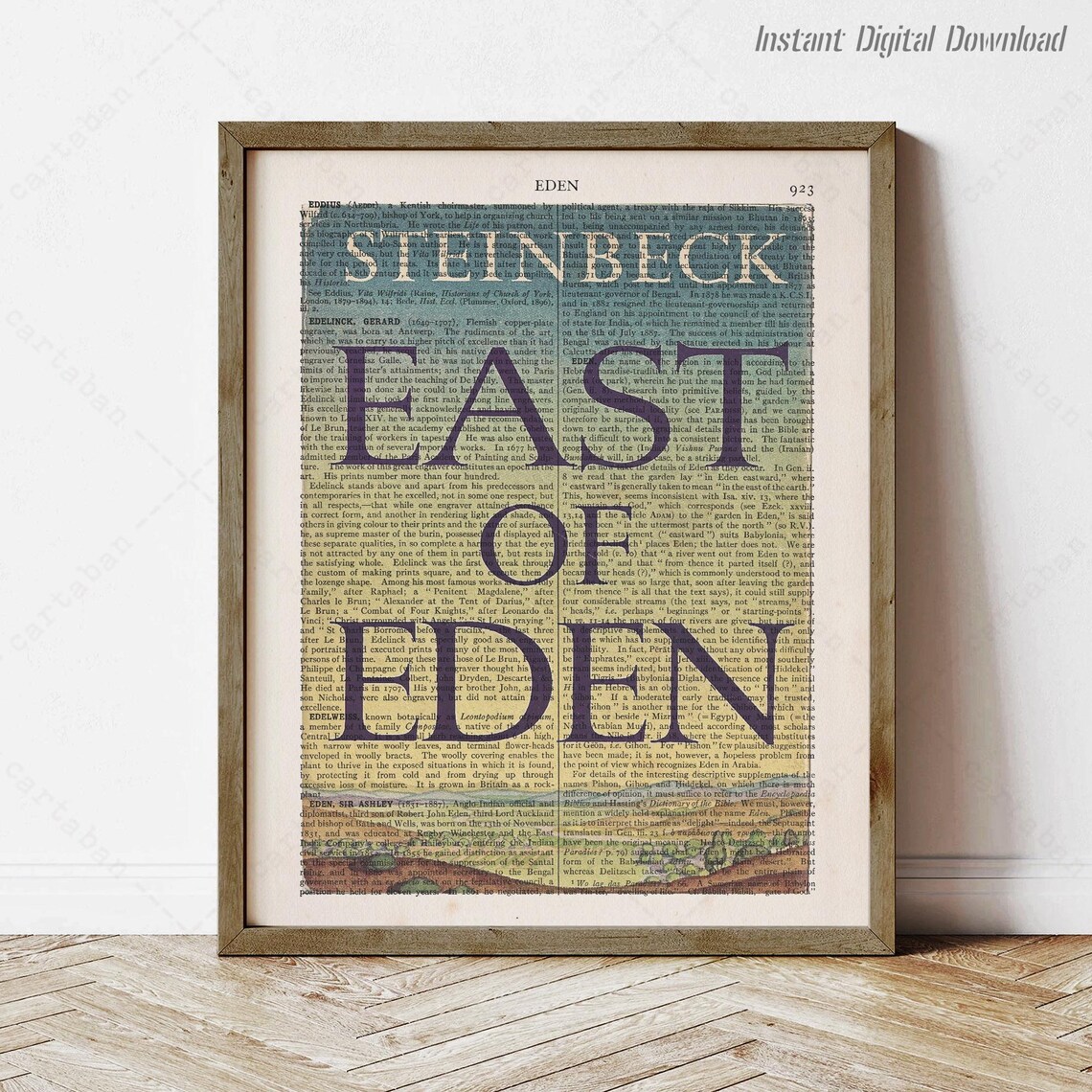 East of Eden John Steinbeck Literary Dictionary Page Book Art Wall Print
