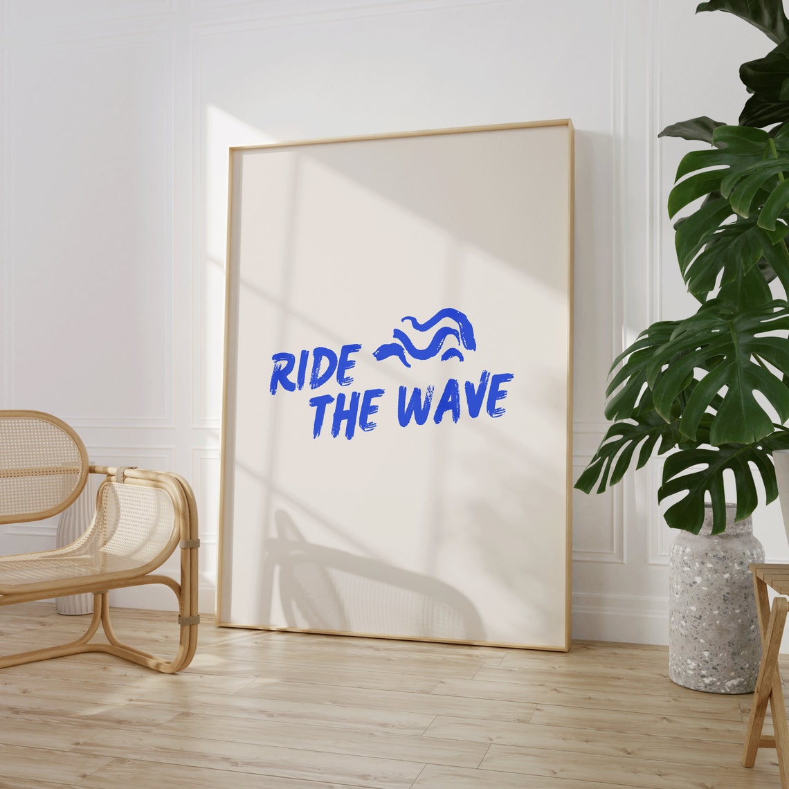 Ride The Wave Typography Poster Blue Surf Beach Coastal Dorm Decor