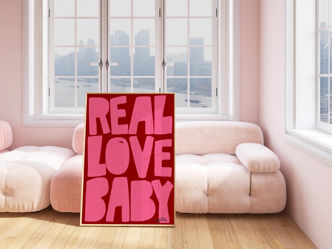 Real Love Baby Red Pink Typography Poster