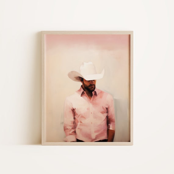 Cowboy Western Art Print Modern Ranch Preppy Pink Wall Poster