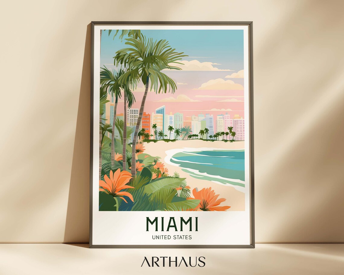 Miami Travel Poster, Mid Century Modern Decor