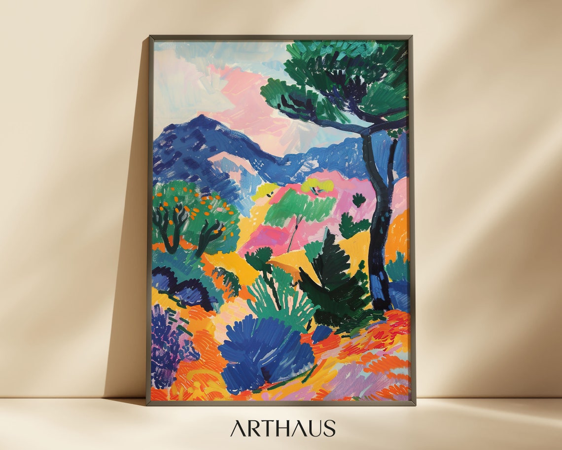 Fauvist Mediterranean Hills Pine Trees Colorful Canvas Art Print