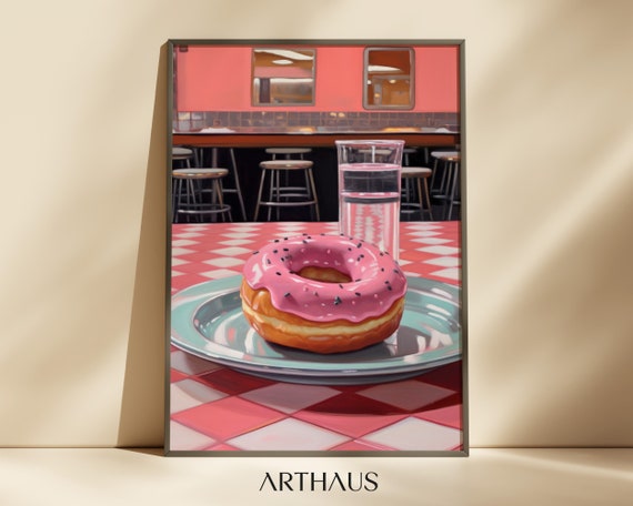 Pink Donut Print Preppy Dorm Room Wall Art Western Cafe Decor Trendy Painting