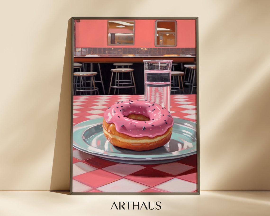 Pink Glazed Donut Retro Diner Pop Art Kitchen Wall Decor Print