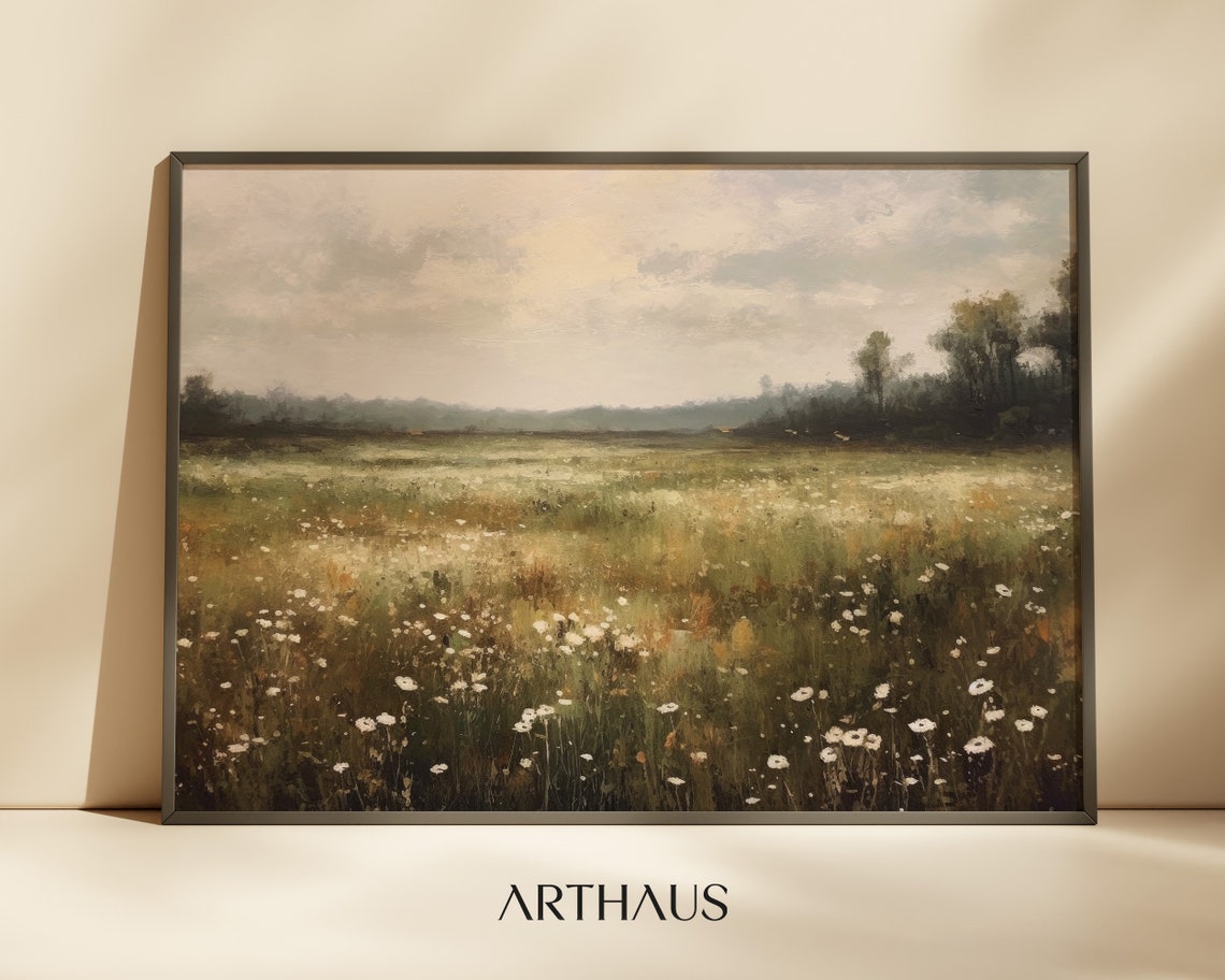 Wildflower Field Landscape Oil Painting Vintage Landscape Art Print Country Field Wall Art 19th Century Art