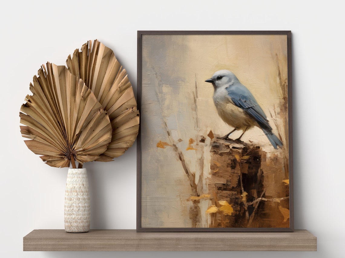 Chickadee Bird Perched On Stump Vintage Muted Nature Art Poster - Image 2