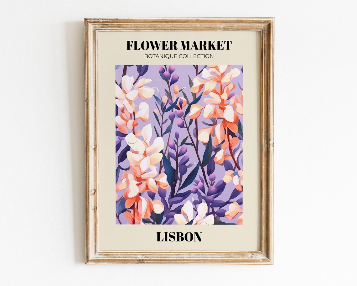 Flower Market Lisbon Purple And Peach Blossom Botanical Art Print - Image 2