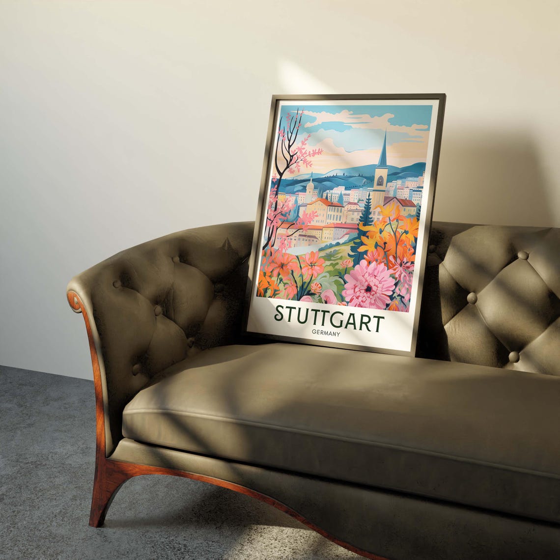Stuttgart Germany Spring Cityscape with Blooming Flowers Travel Poster - Image 2