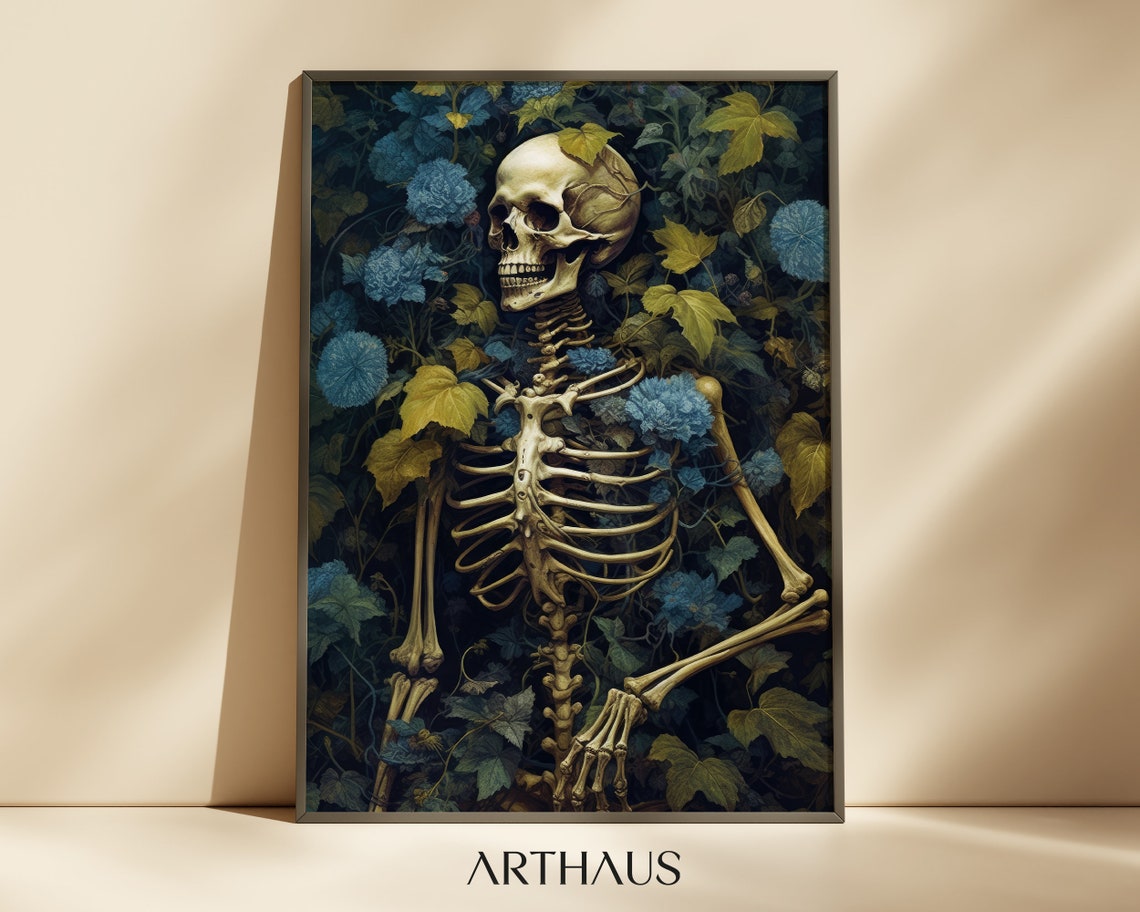 Dark Academia Skeleton Floral Goth Moody Botanical Art Poster