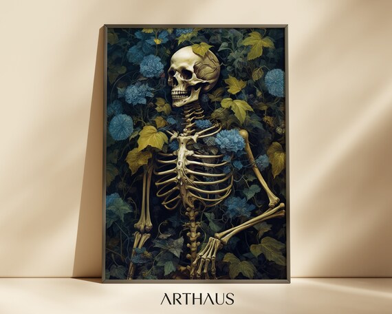 Dark Academia Skeleton Floral Goth Moody Botanical Art Poster