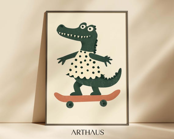 Nursery Crocodile Wall Art Kids Room Decor Cute Animal Boho Toddler Kids Room Decor Funny Animal Print Playful Childrens Decor
